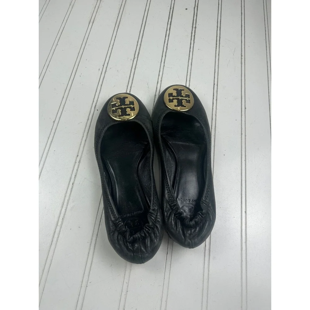 Tory Burch Black Leather Minnie Travel Ballet Flats Women's Size 8 $220